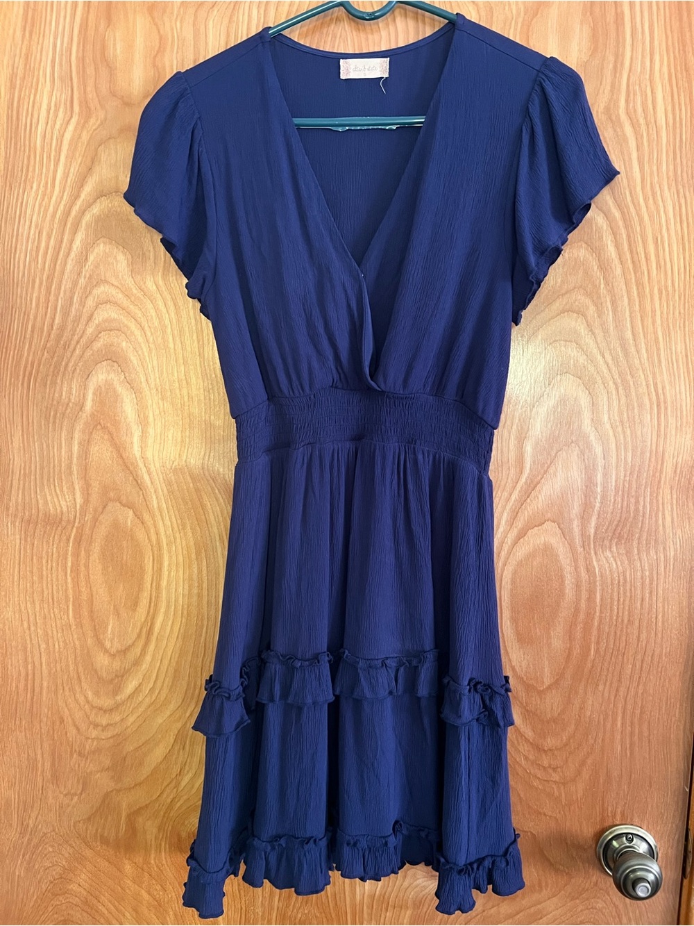 Altar’d State Navy Blue Short Sleeve Ruffle Dress